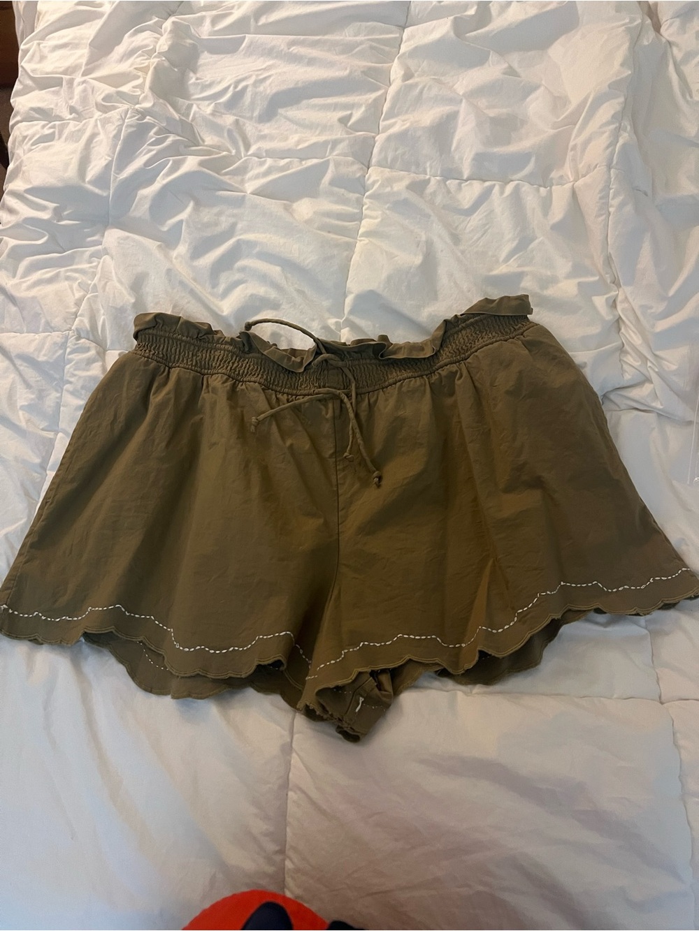 Anthropologie Olive Green Scalloped-Hem High-Waist Shorts
